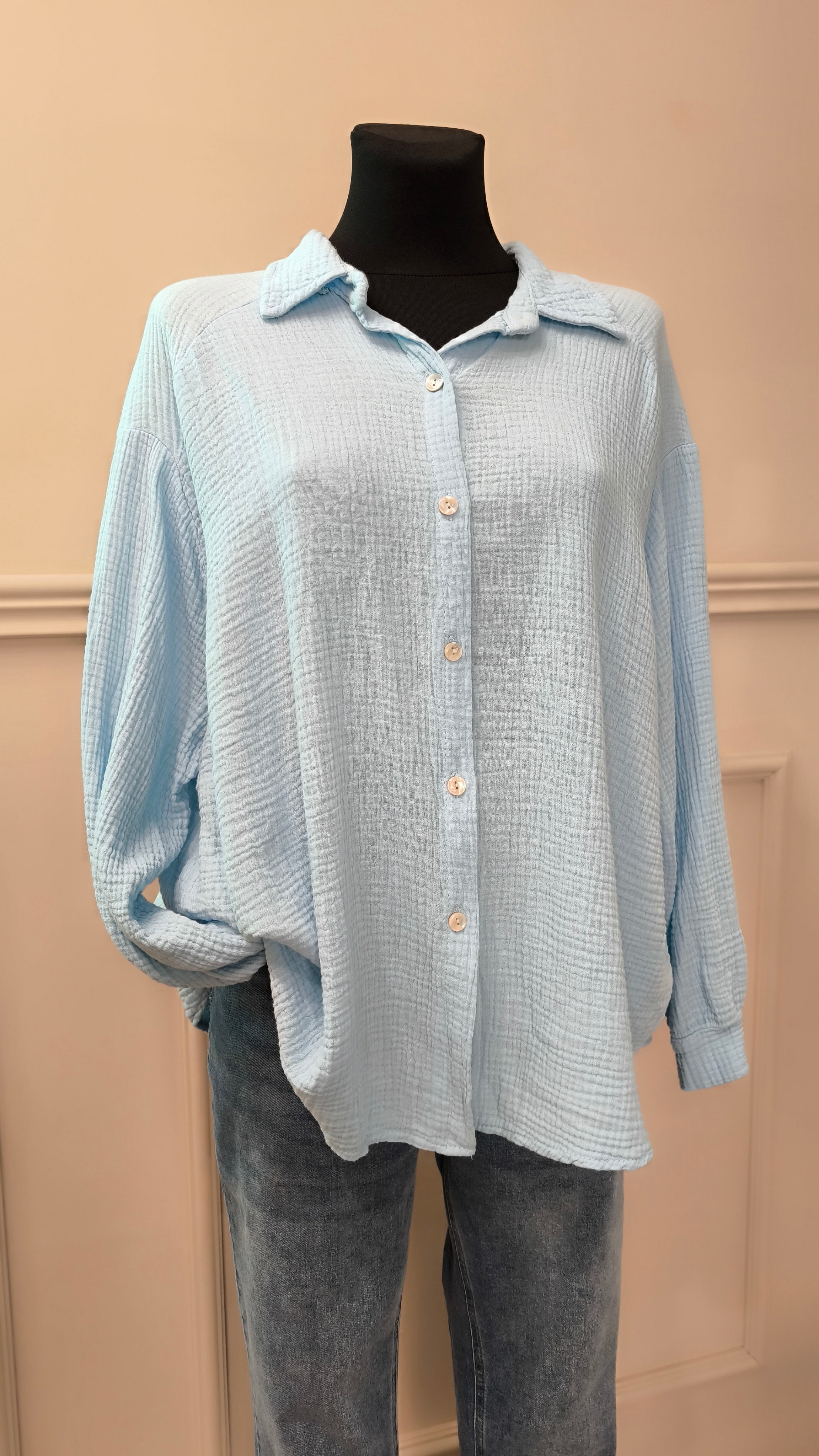 Musselin bluse hellblau Clearance